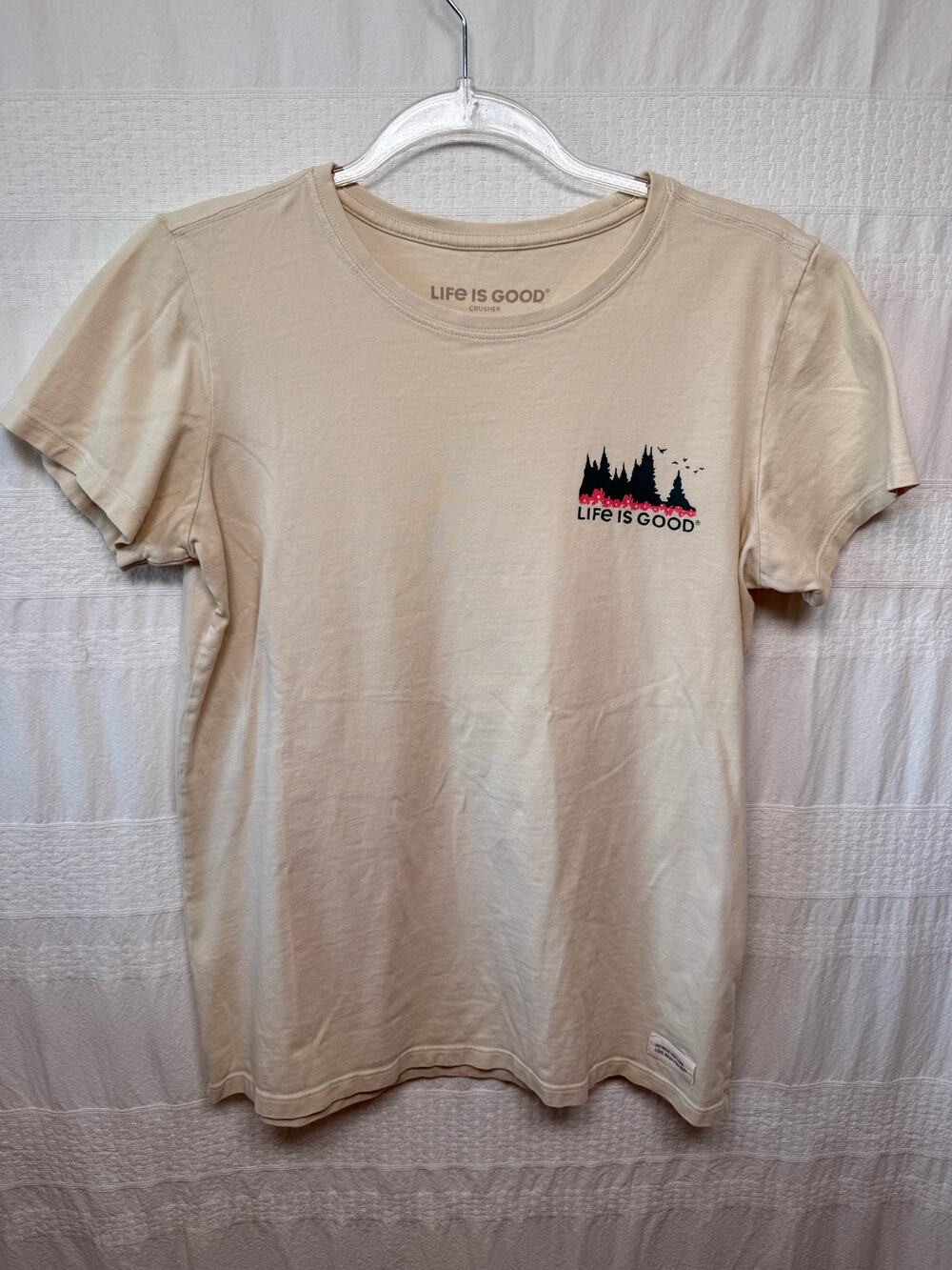 Life is Good Short Sleeve Crusher T-Shirt, Off-White, Women's Size Medium